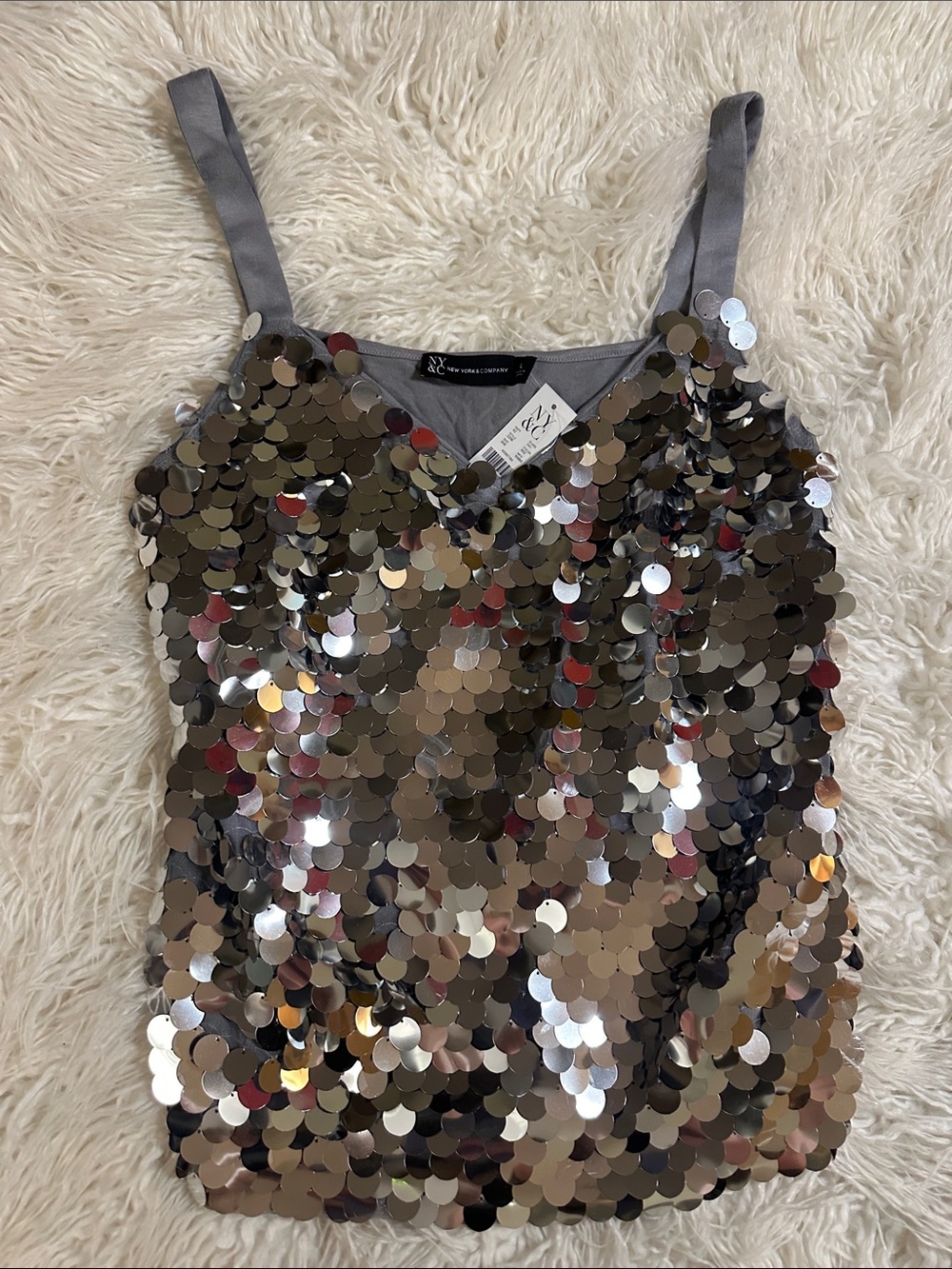 New York & Company Silver Sequin Camisole Tank